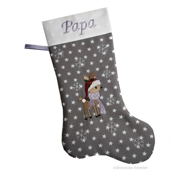 Nikolausstiefel Rentier Stofffarbe grau Name rosa